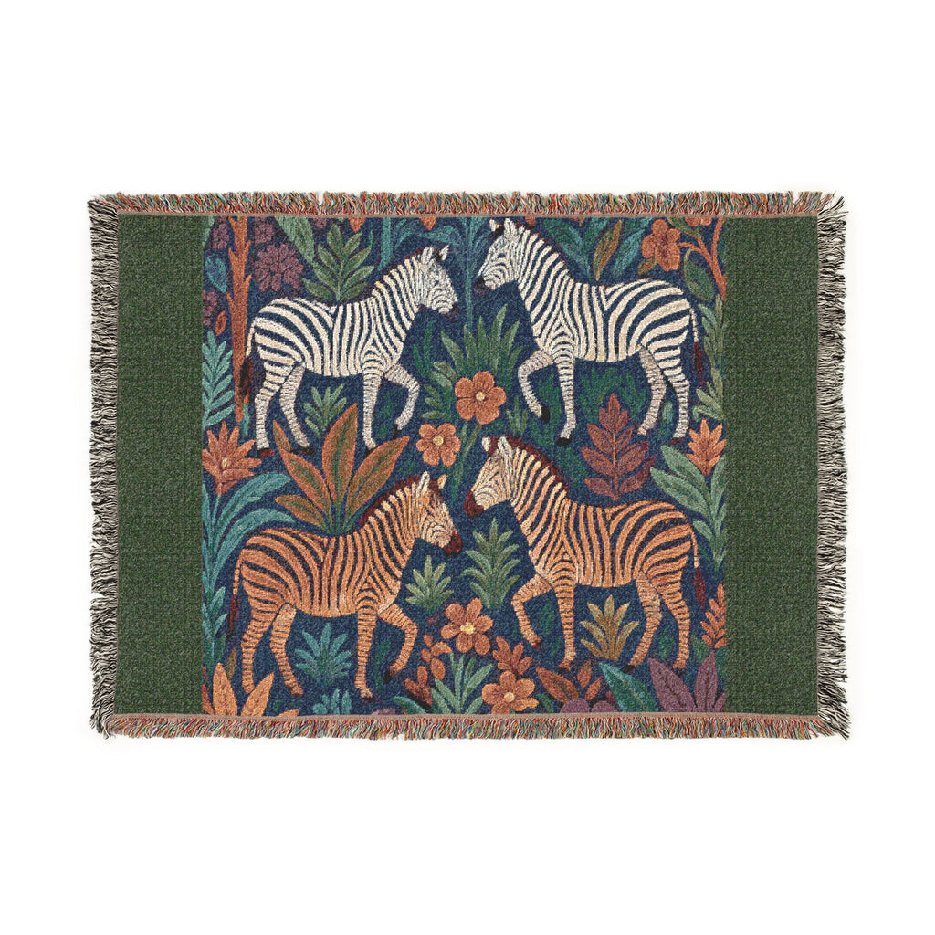 Zebra Jungle Tapestry Woven Blanket | Boho Animal Pattern
