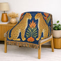 Two Sitting Leopards Woven Blanket | Botanical Motif, Tapestry Throw