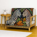 Zebra Floral Illustration Woven Blanket | Tropical Safari Tapestry Throw