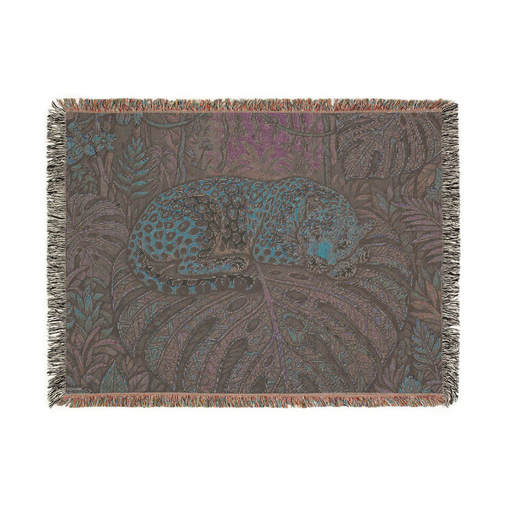 Sleeping Leopard Woven Blanket | Jungle Tapestry Throw, Boho Animal Decor