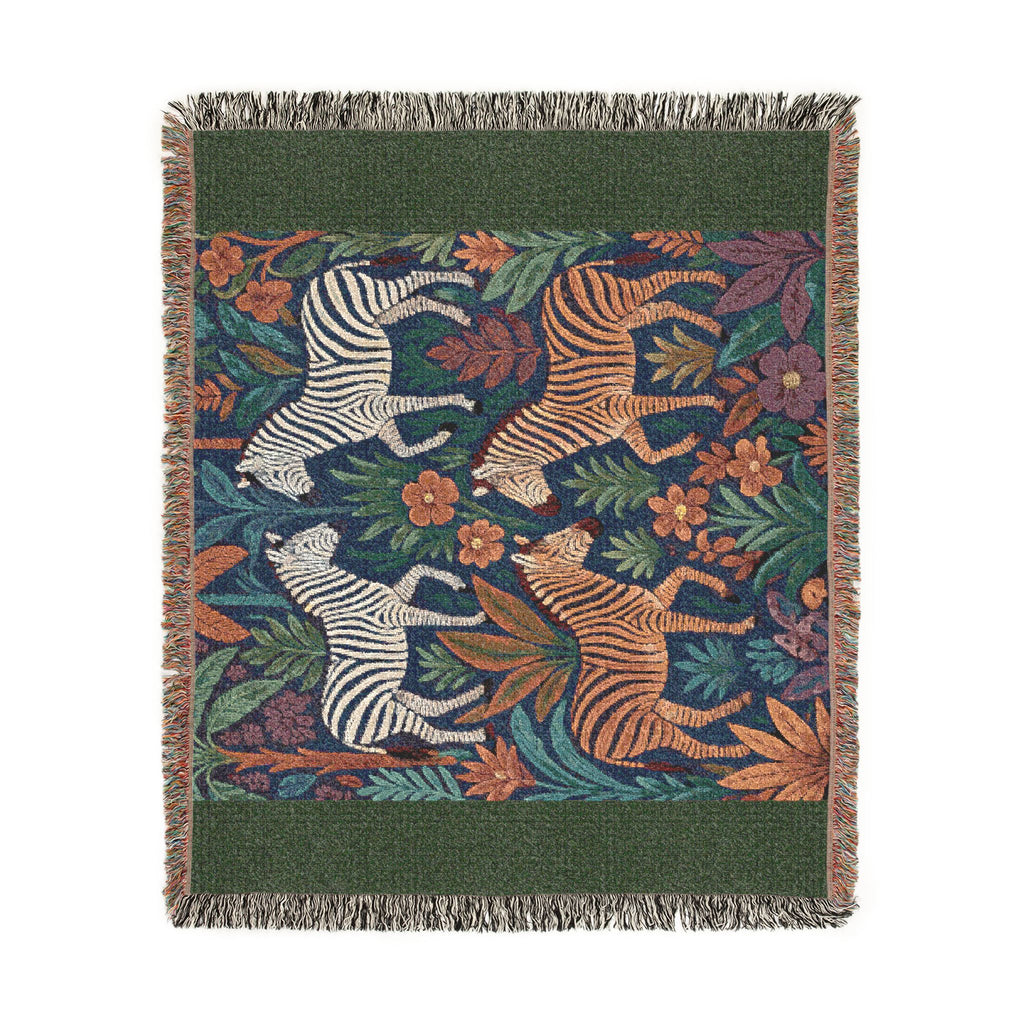 Zebra Jungle Tapestry Woven Blanket | Boho Animal Pattern