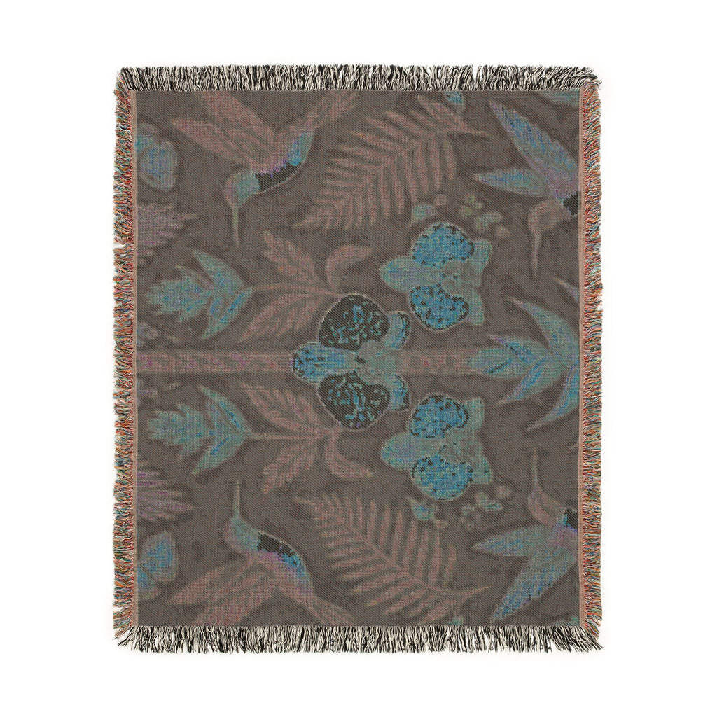 Hummingbird Floral Woven Blanket | Botanical Hummingbirds Throw