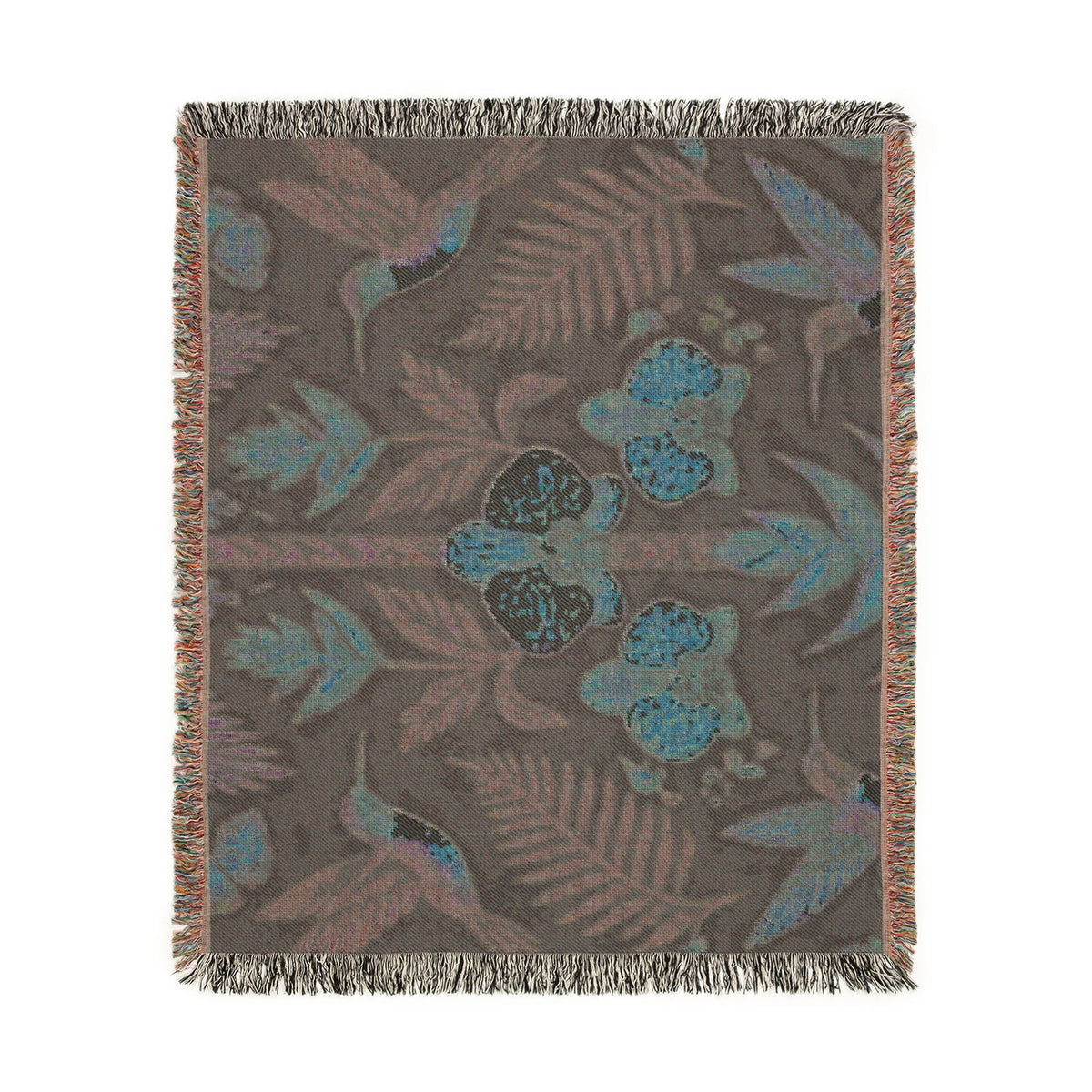 Hummingbird Floral Woven Blanket | Botanical Hummingbirds Throw