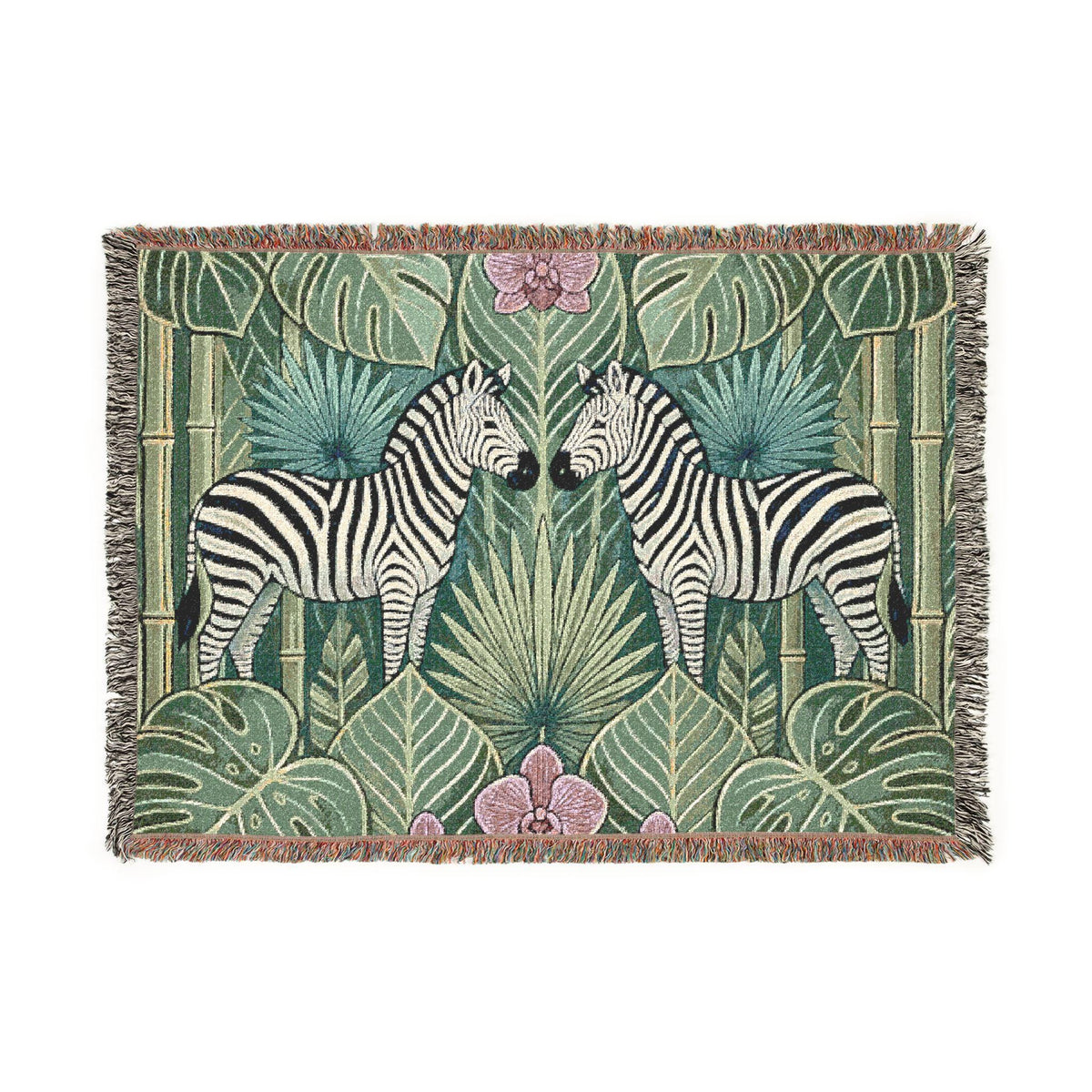 Art Deco Zebra Tapestry Woven Blanket | Jungle Palm Motif