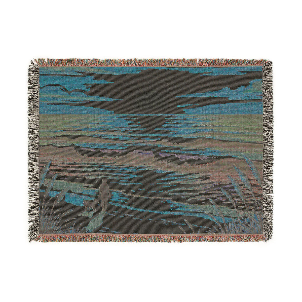 Sunset Beach Walk Woven Blanket | Coastal Ocean Scene Throw