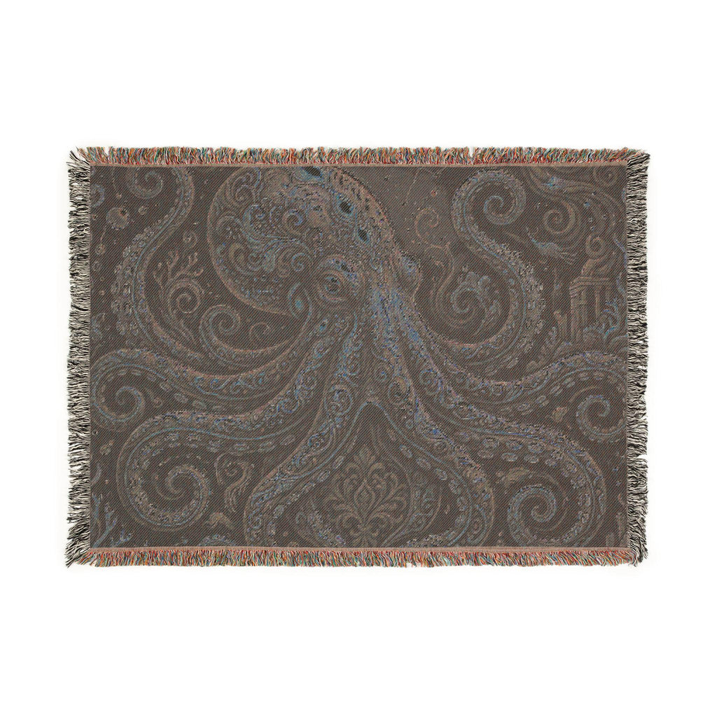 Vintage Octopus Tapestry Woven Blanket | Nautical Sea Creature Throw