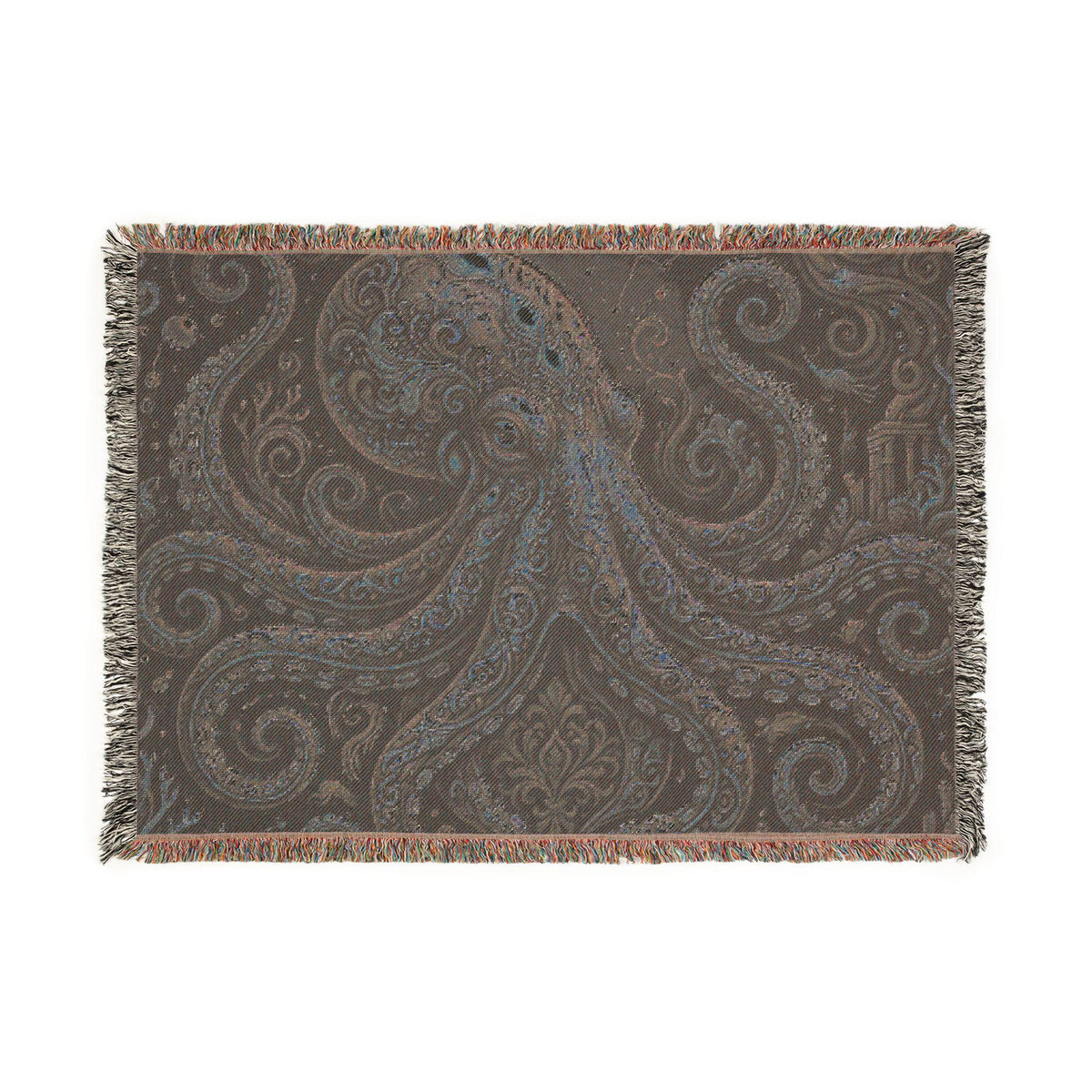 Vintage Octopus Tapestry Woven Blanket | Nautical Sea Creature Throw