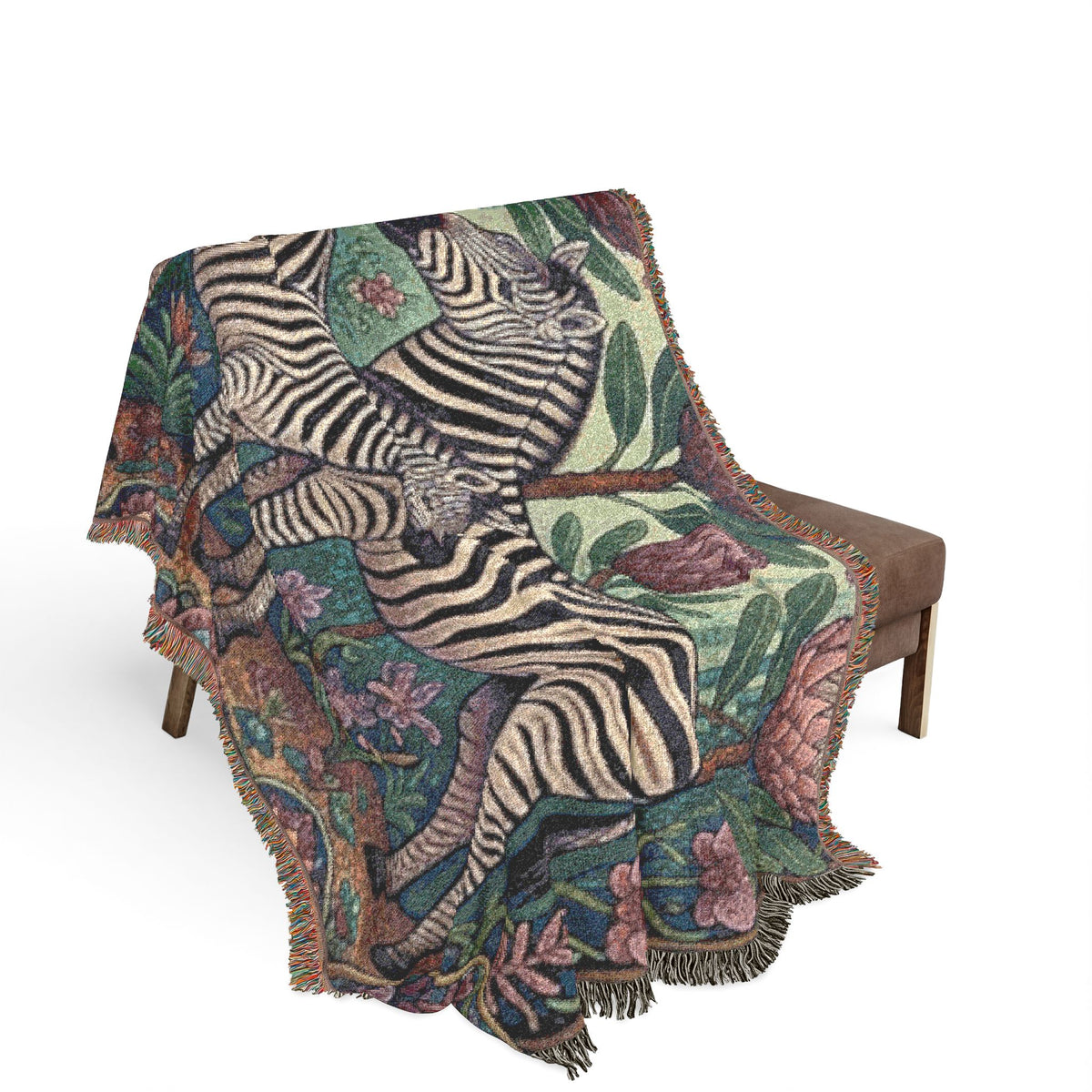 Zebra Mother and Foal Woven Blanket | Floral Tapestry Throw
