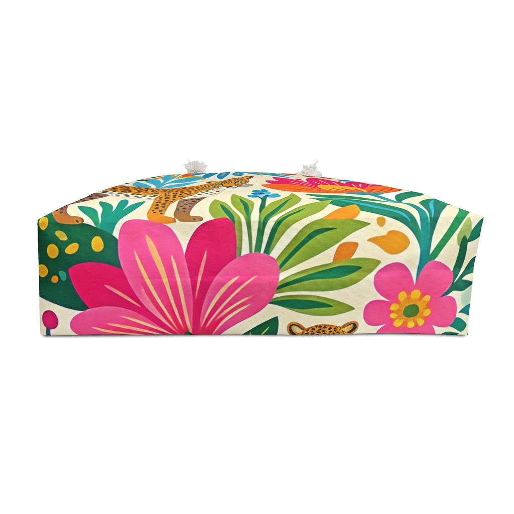 Tropical Leopard Floral Print Weekender Bag | Colorful Botanical Travel Tote