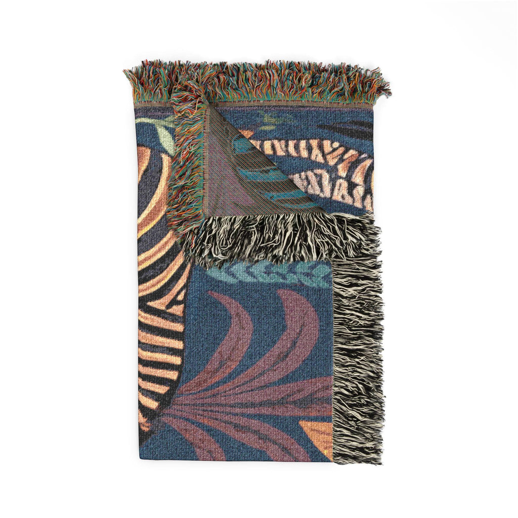 Striped Zebra Jungle Woven Blanket | Animal Print Throw, Botanical Motif
