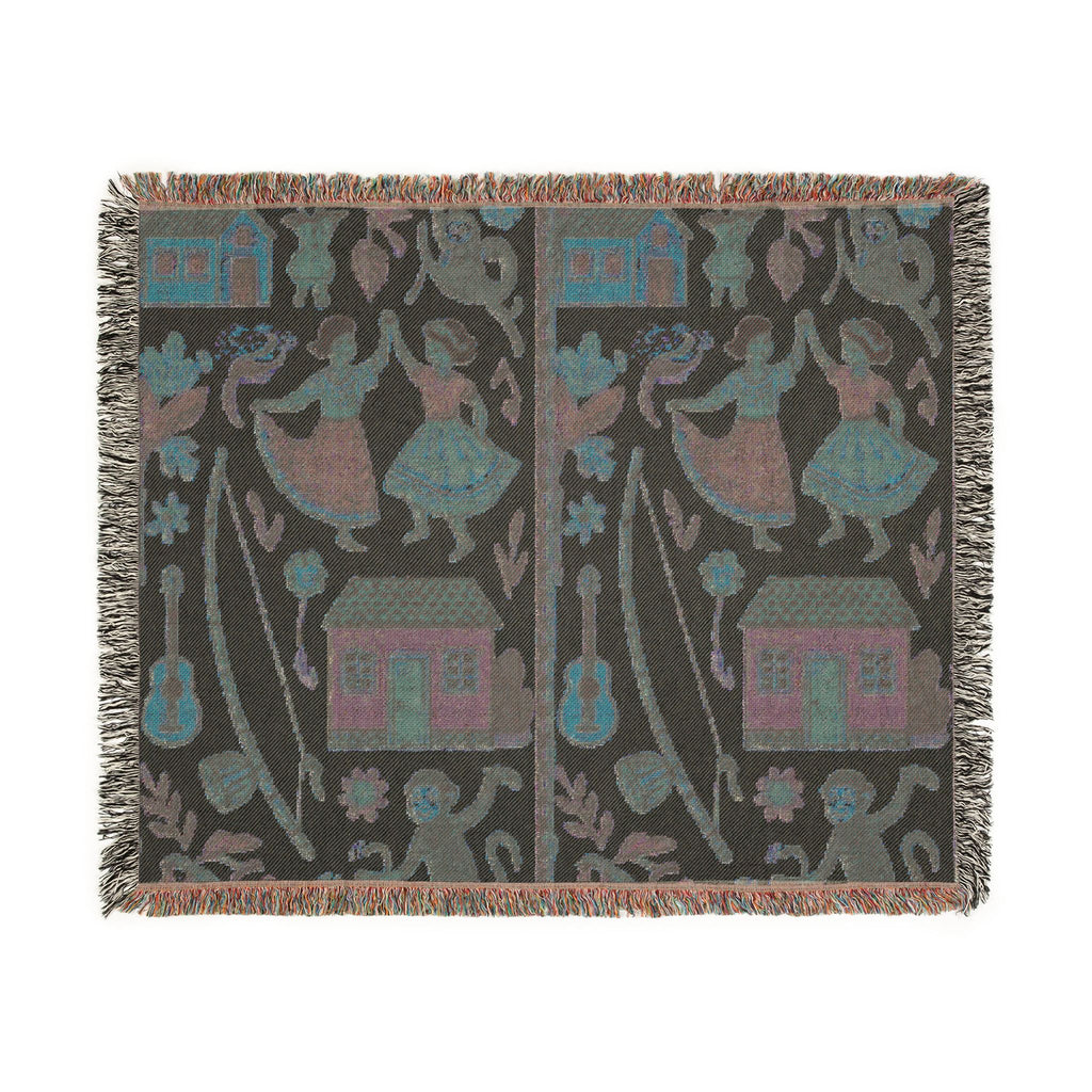 Folk Dance Pattern Woven Blanket | Southwestern House and Guitar Throw
