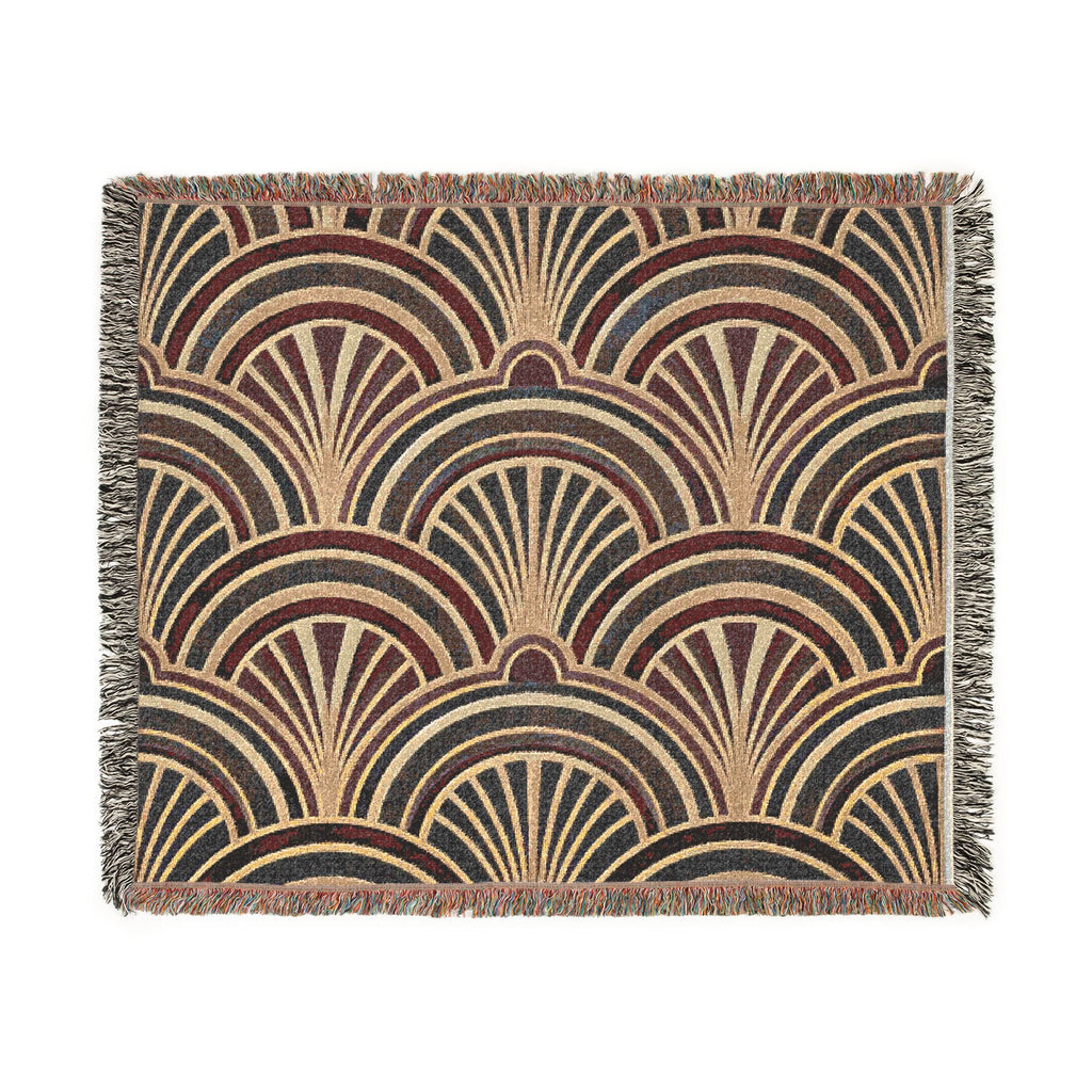 Art Deco Fan Pattern Woven Blanket | Geometric Throw, Vintage 1920s Inspired
