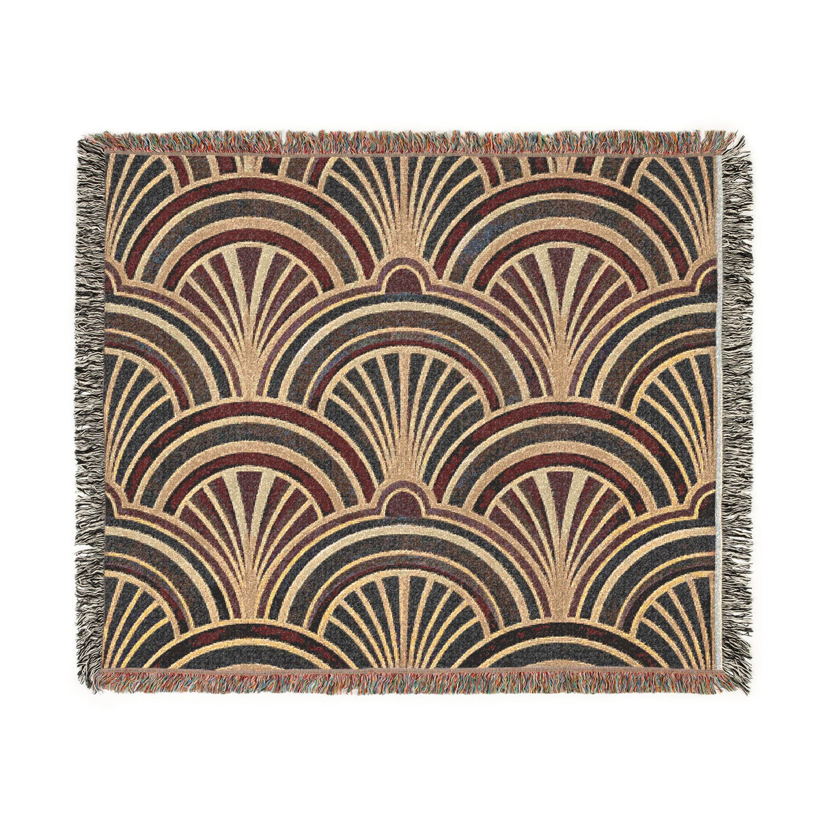 Art Deco Fan Pattern Woven Blanket | Geometric Throw, Vintage 1920s Inspired
