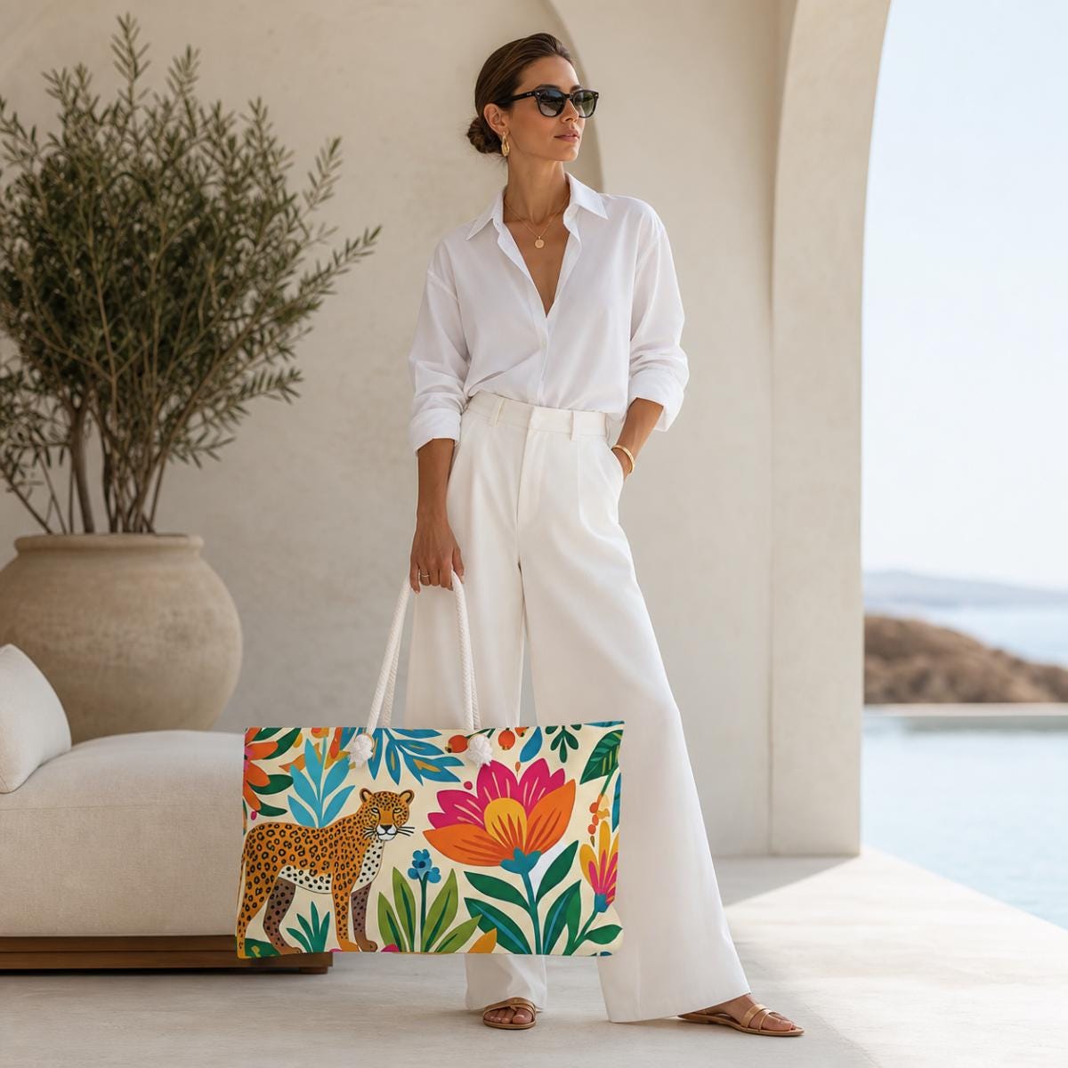 Tropical Leopard Floral Print Weekender Bag | Colorful Botanical Travel Tote