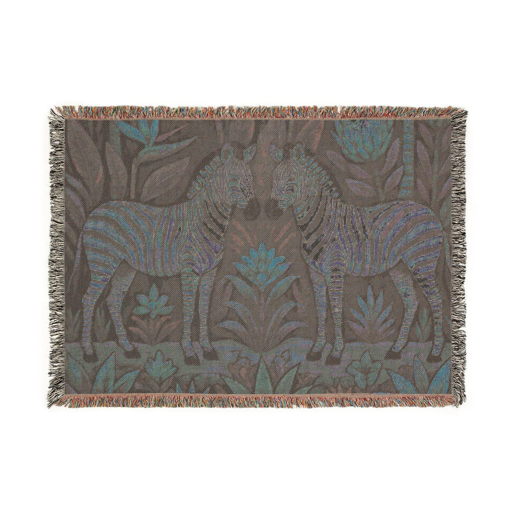 Zebra Folklore Woven Blanket | Tapestry Animal Throw, Botanical Motif