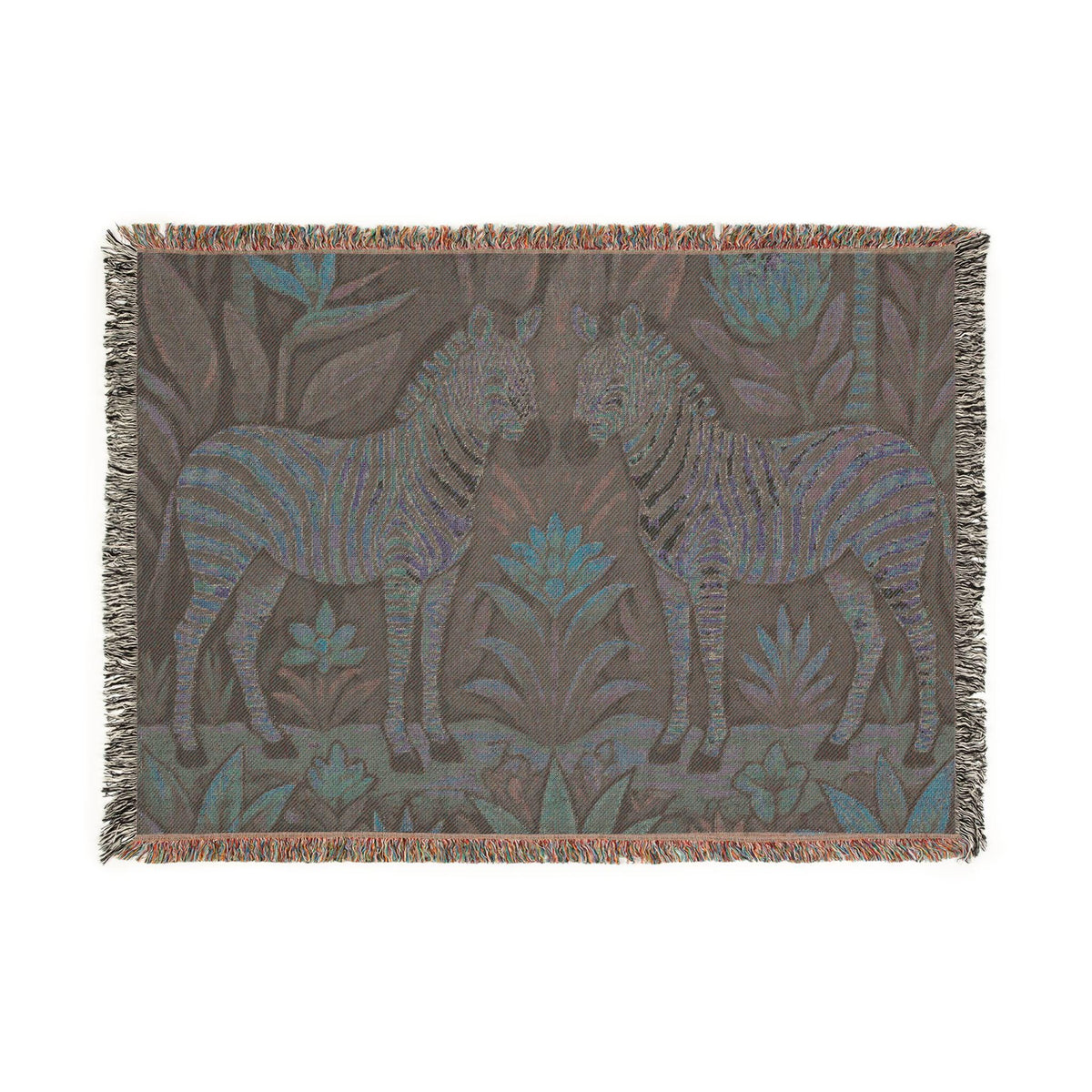 Zebra Folklore Woven Blanket | Tapestry Animal Throw, Botanical Motif