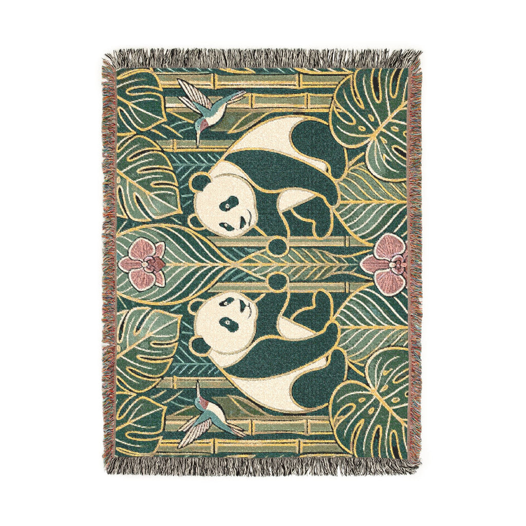 Art Nouveau Panda Woven Blanket | Bamboo Motif Throw