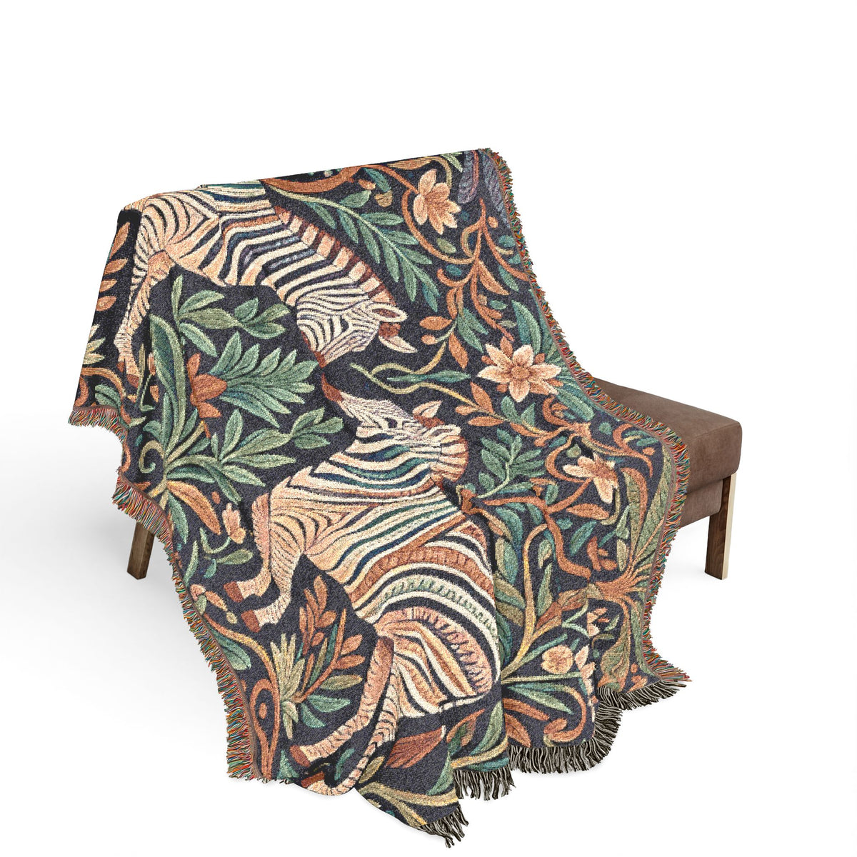 Zebra Tapestry Woven Blanket | Boho Vintage Floral Motif