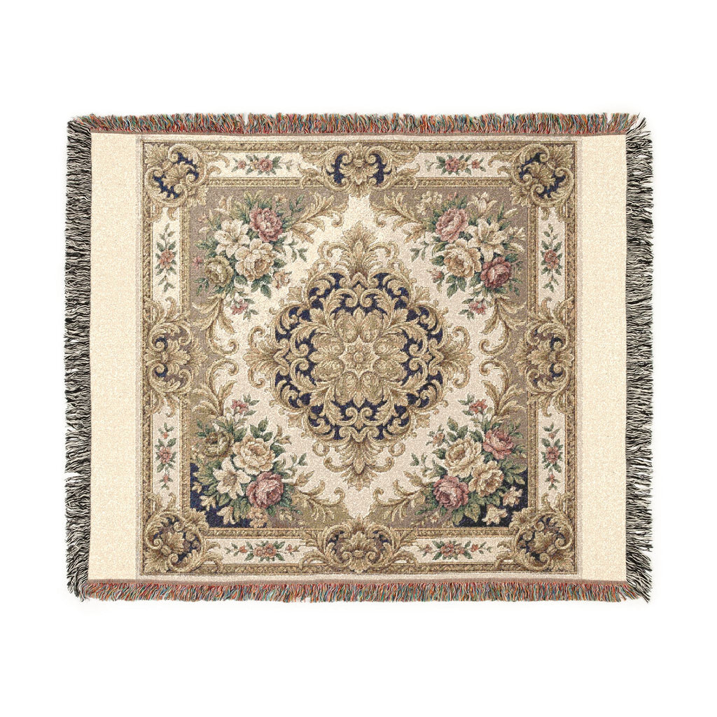 Baroque Floral Woven Blanket | Elegant Vintage Ornamental Throw