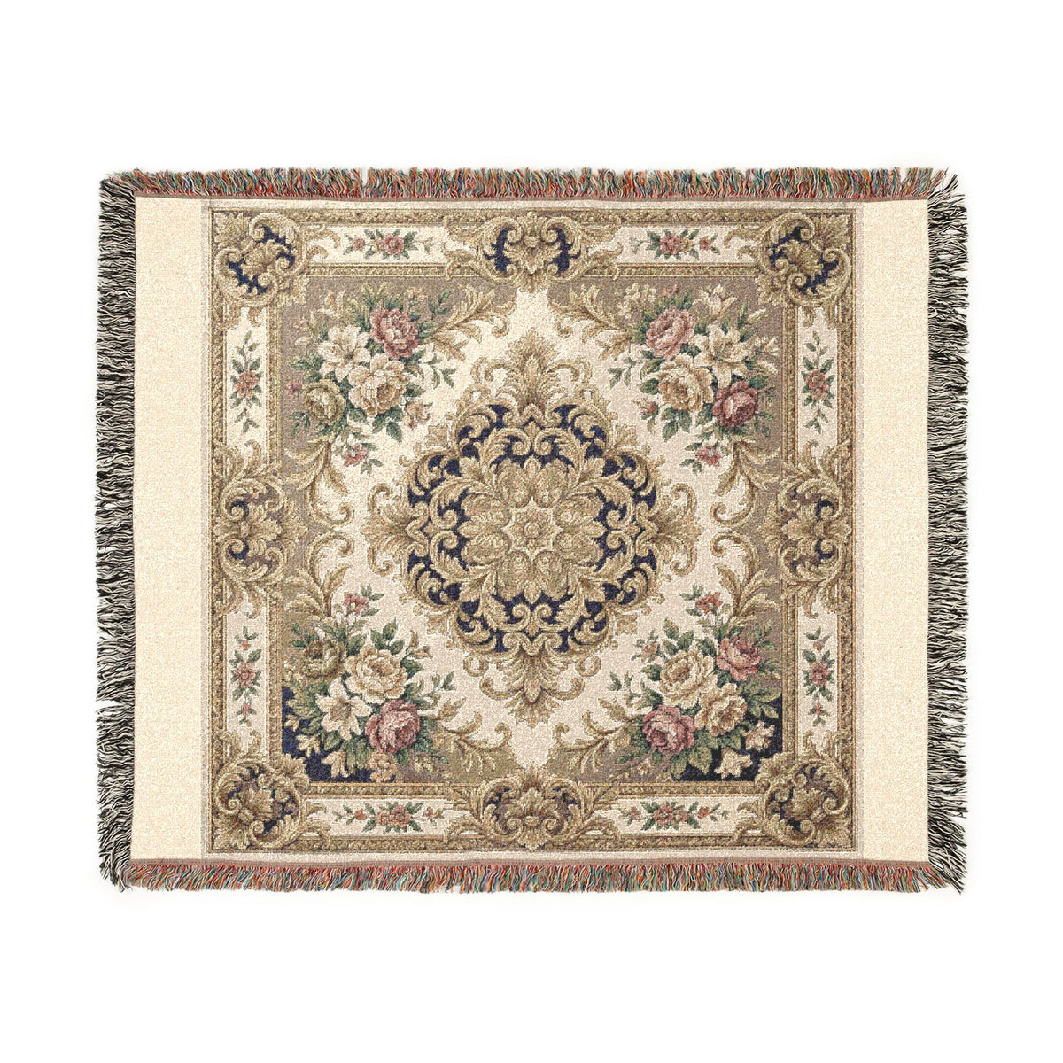Baroque Floral Woven Blanket | Elegant Vintage Ornamental Throw