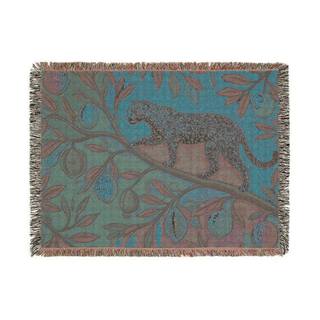 Leopard on Fruit Tree Woven Blanket | Botanical Jungle Throw