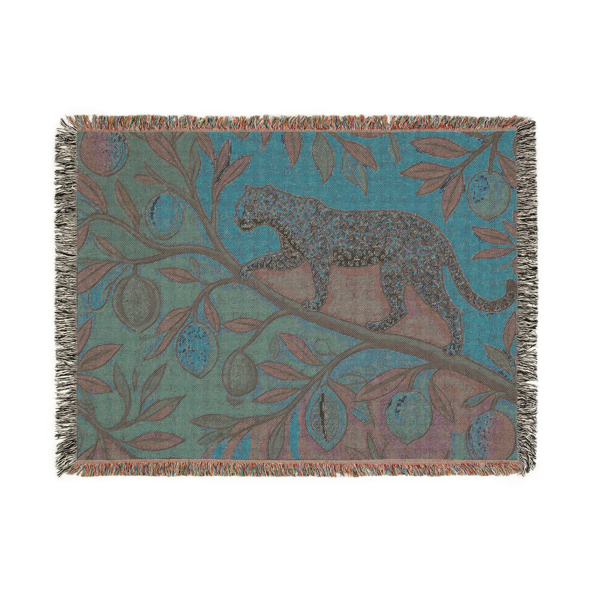 Leopard on Fruit Tree Woven Blanket | Botanical Jungle Throw