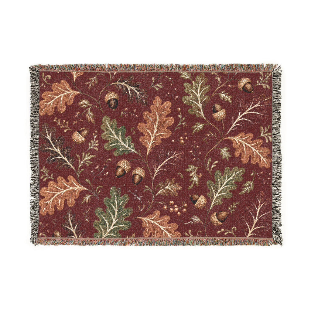 Autumn Oak Leaves Woven Blanket | Custom Fall Acorn Throw