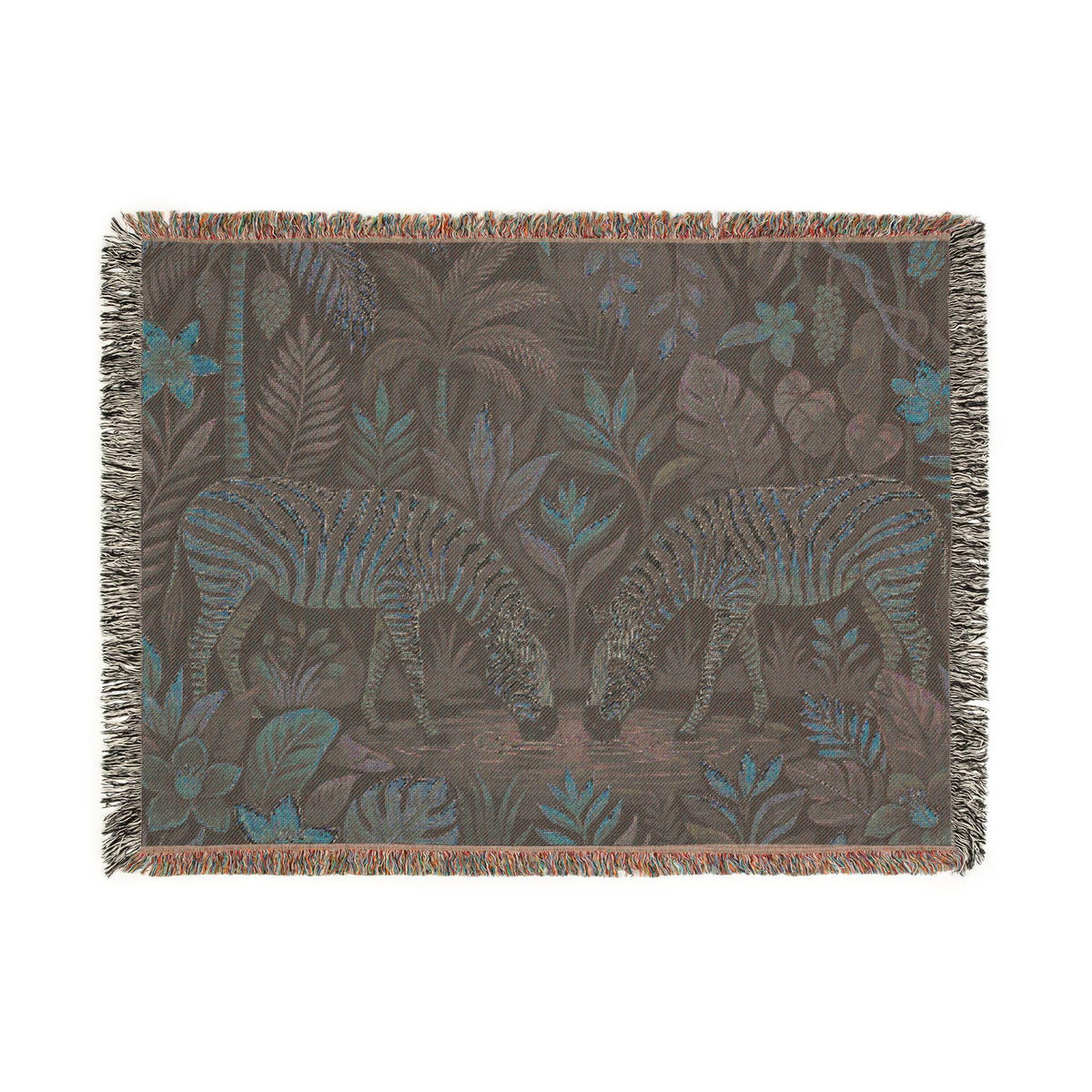 Zebra Jungle Scene Woven Blanket | Tropical Animal Tapestry Throw
