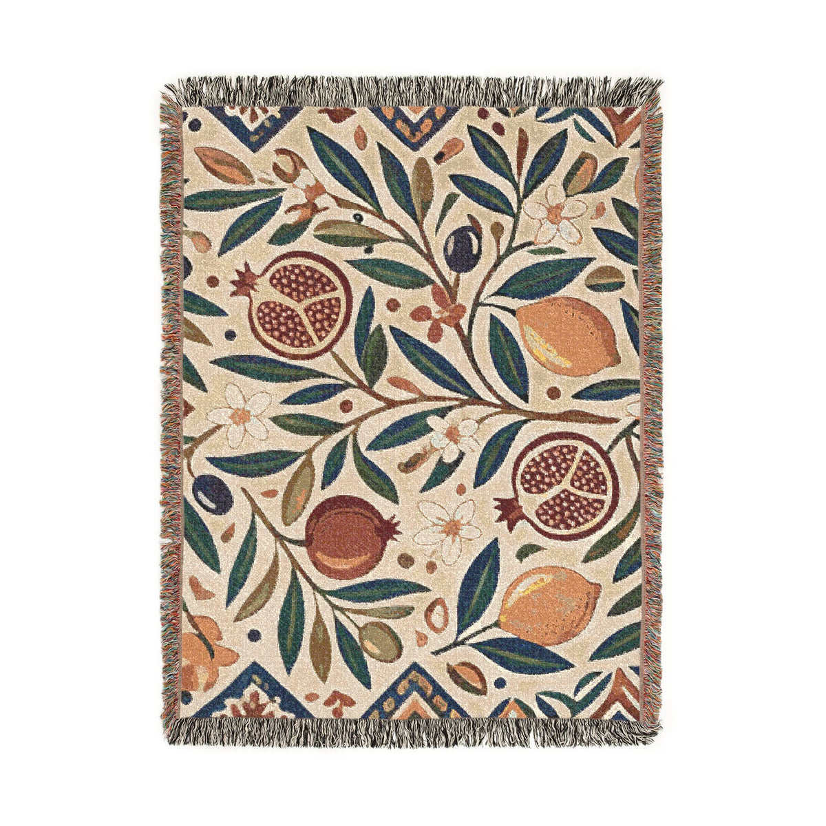 Pomegranate Olive Branch Woven Blanket | Botanical Throw
