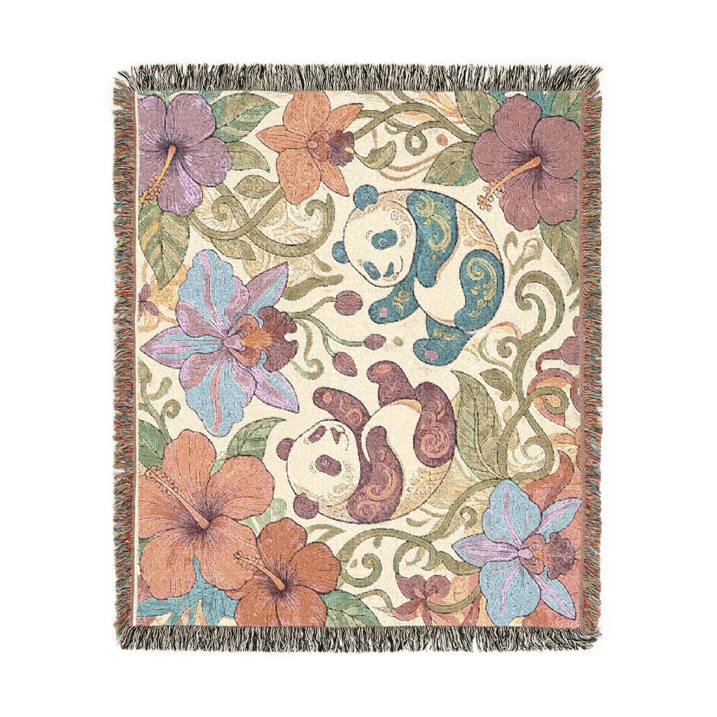 Tropical Panda Bear Woven Blanket I Animal Throw