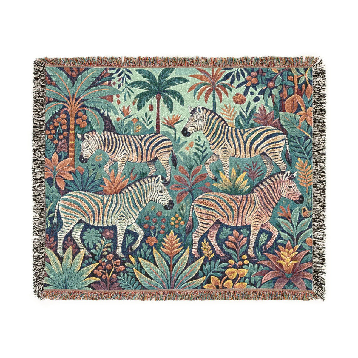 Zebra Jungle Woven Blanket | Safari Animal Tapestry Throw