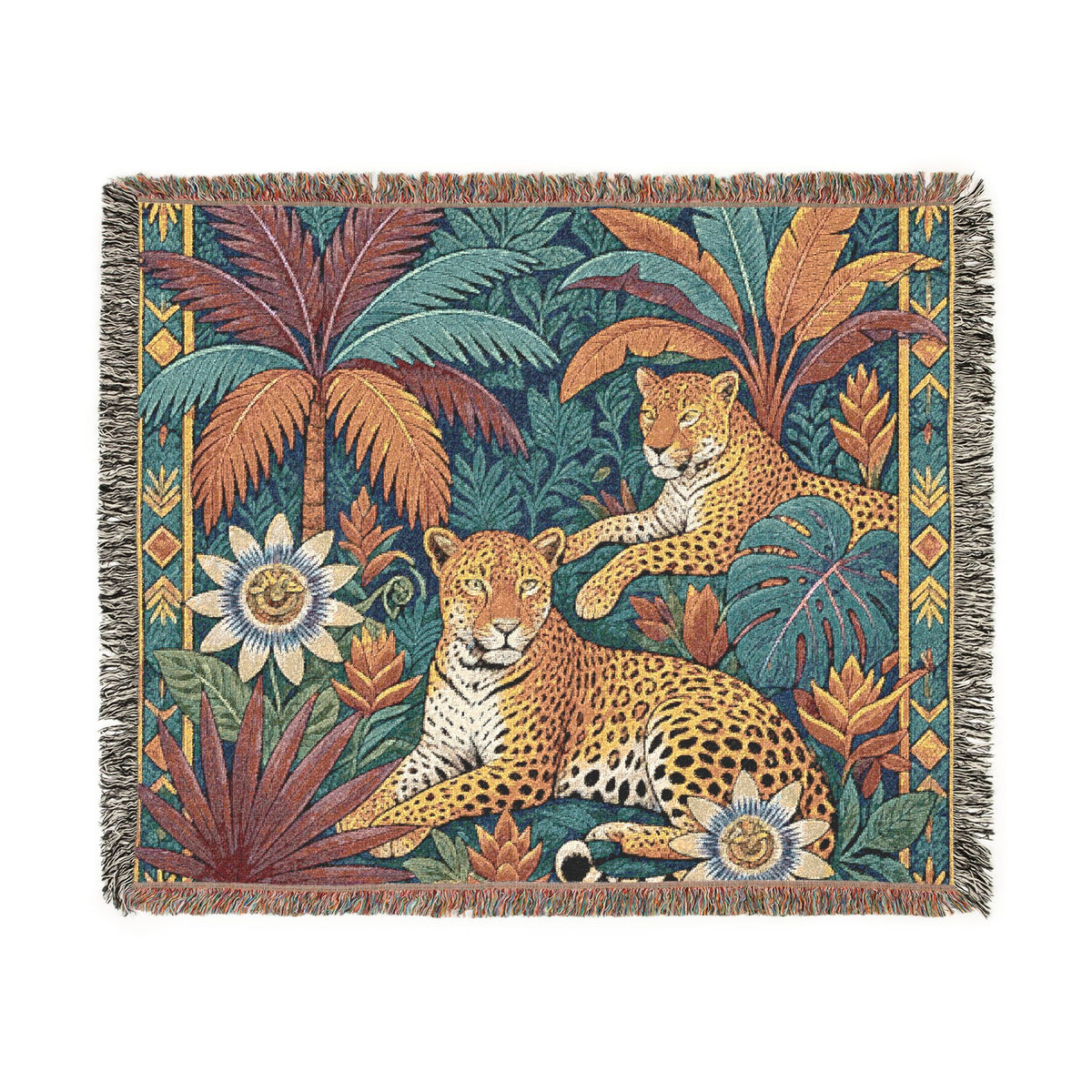 Tropical Leopard Tapestry Woven Blanket | Jungle Animal Throw