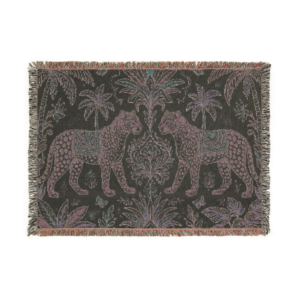 Paisley Tiger Tapestry Woven Blanket | Boho Palm Motif