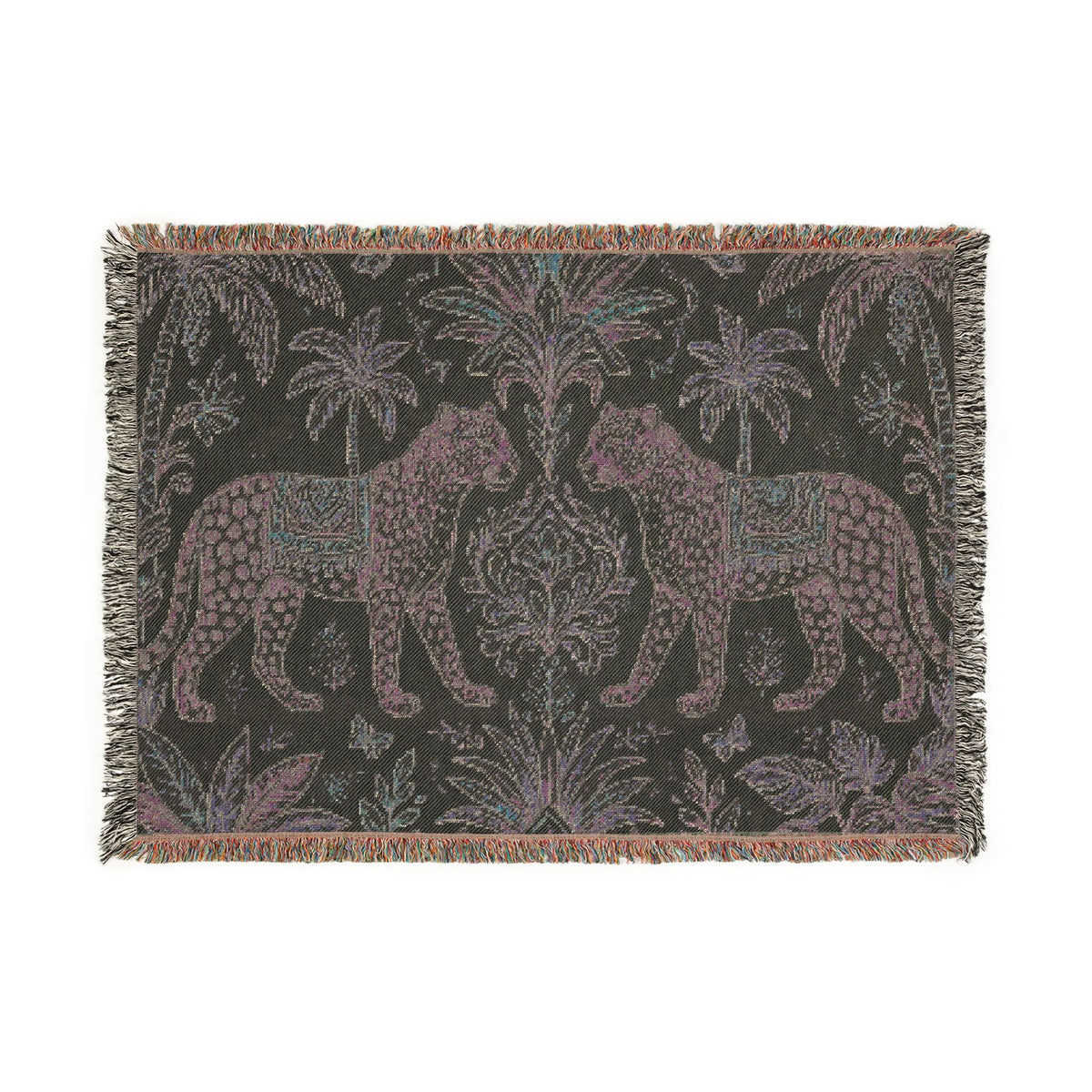 Paisley Tiger Tapestry Woven Blanket | Boho Palm Motif