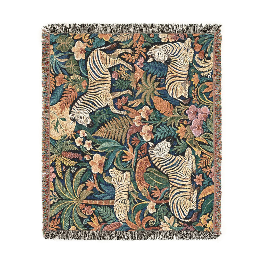 Jungle Zebra Tapestry Woven Blanket | Safari Animal Pattern Throw