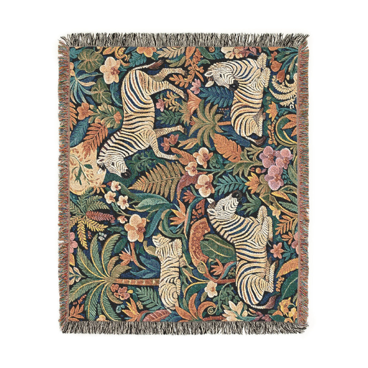 Jungle Zebra Tapestry Woven Blanket | Safari Animal Pattern Throw