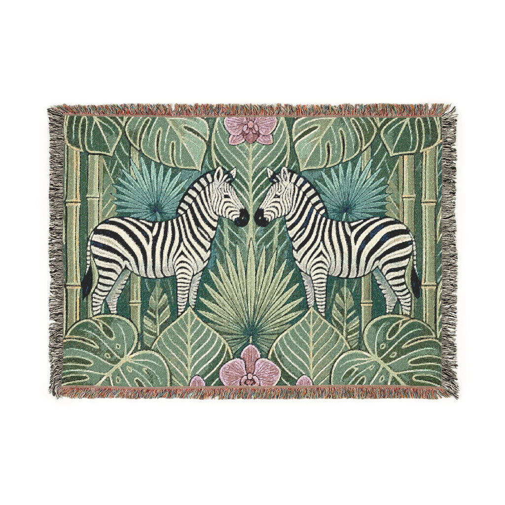 Art Deco Zebra Tapestry Woven Blanket | Jungle Palm Motif