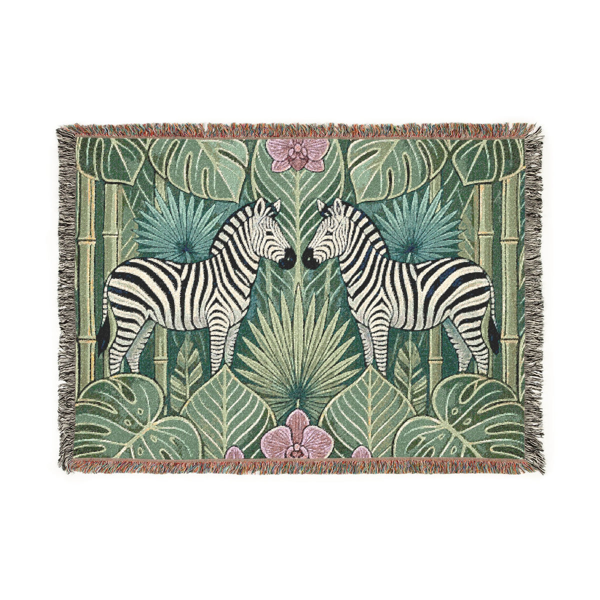 Art Deco Zebra Tapestry Woven Blanket | Jungle Palm Motif