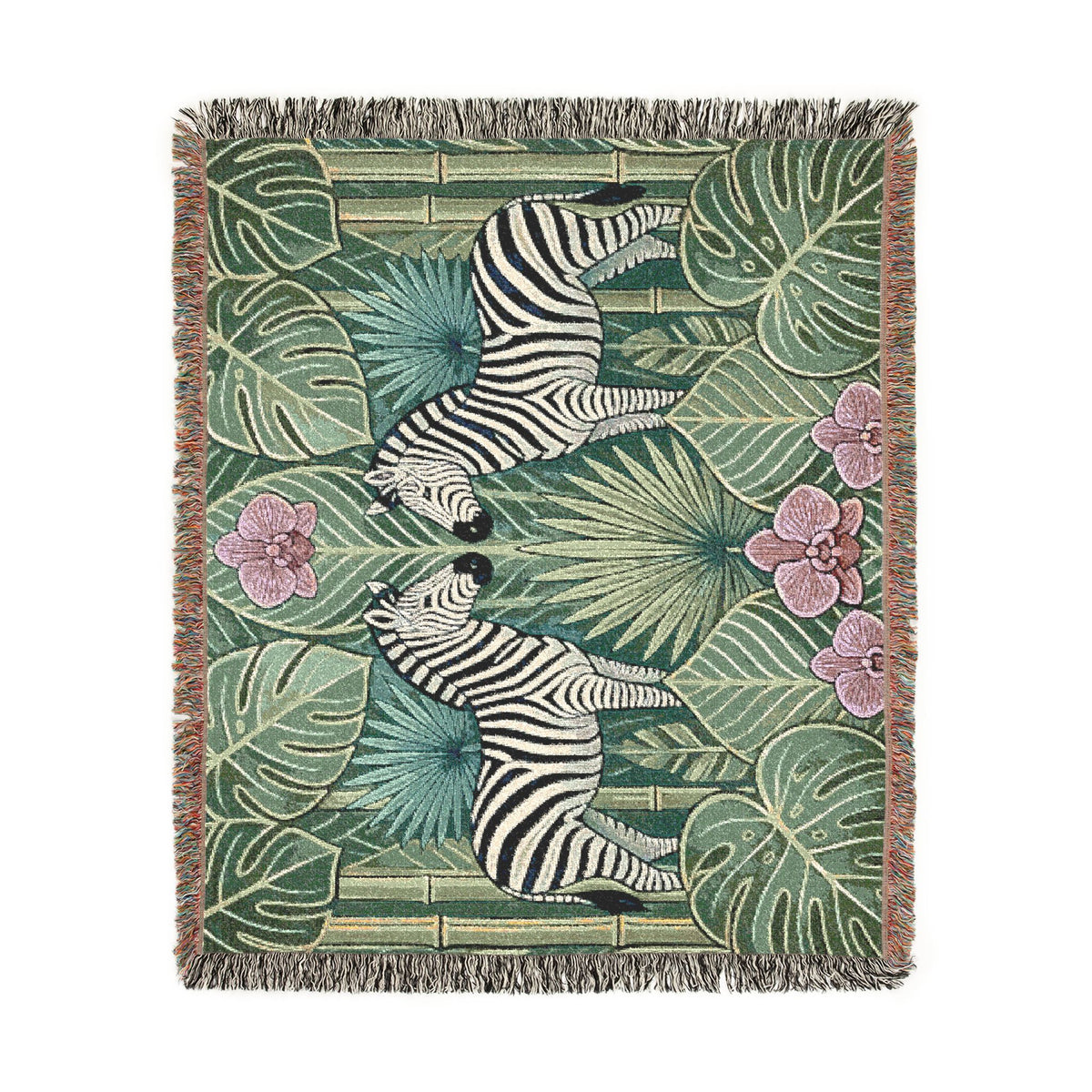 Art Deco Zebra Tapestry Woven Blanket | Jungle Palm Motif
