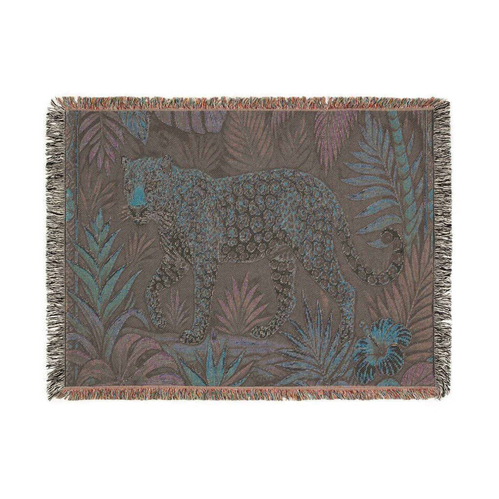 Leopard Jungle Tapestry Woven Blanket | Tropical Botanical Throw