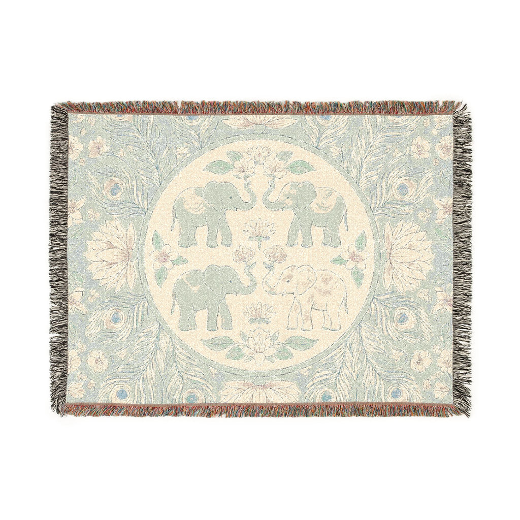 Elephant Medallion Woven Blanket | Boho Floral Throw