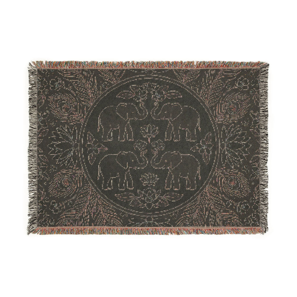 Elephant Medallion Woven Blanket | Boho Floral Throw