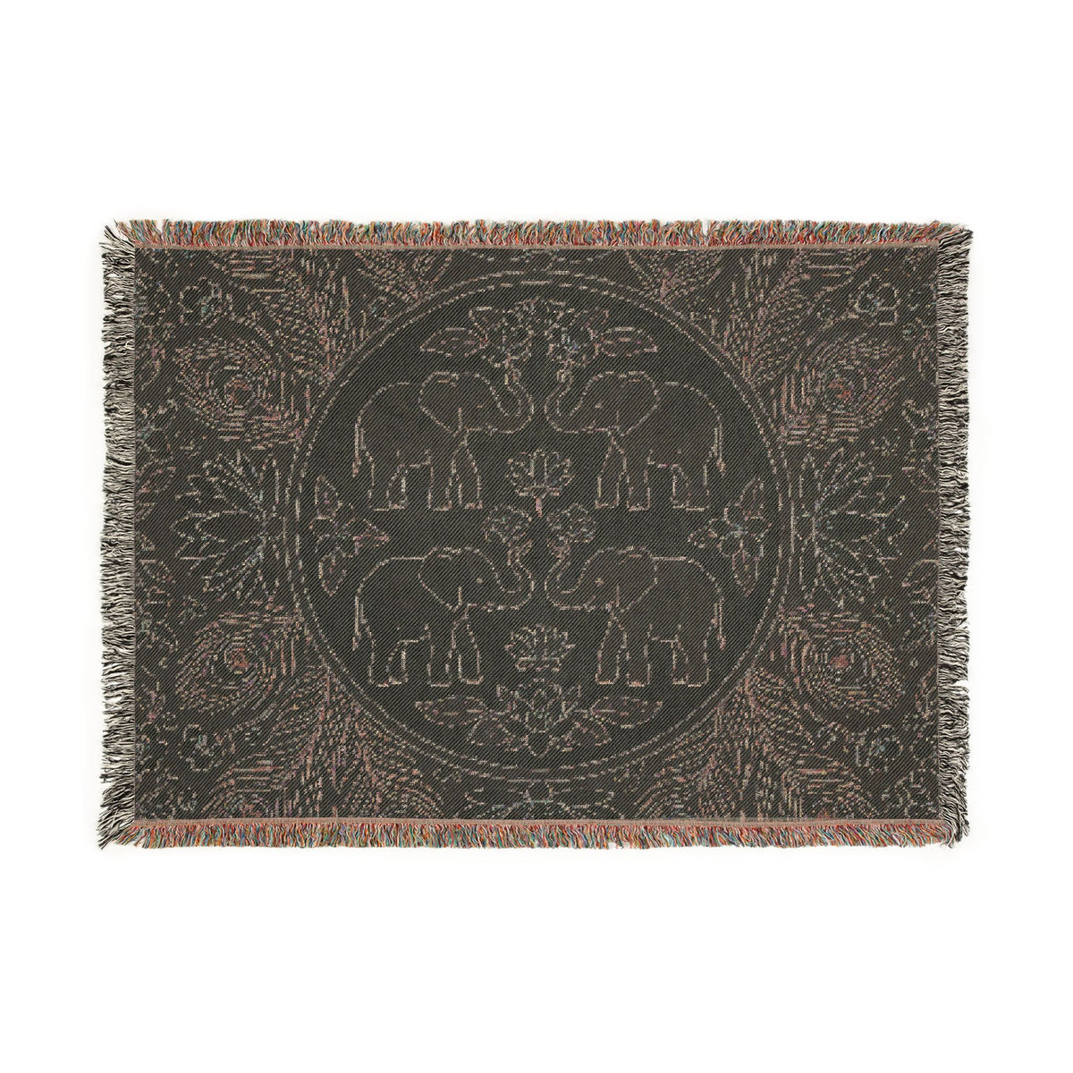 Elephant Medallion Woven Blanket | Boho Floral Throw