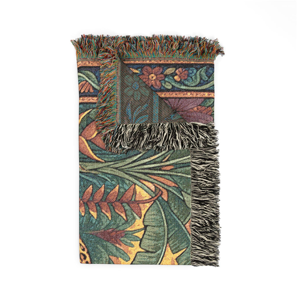 Jungle Leopard Woven Blanket | Tropical Floral Tapestry Throw