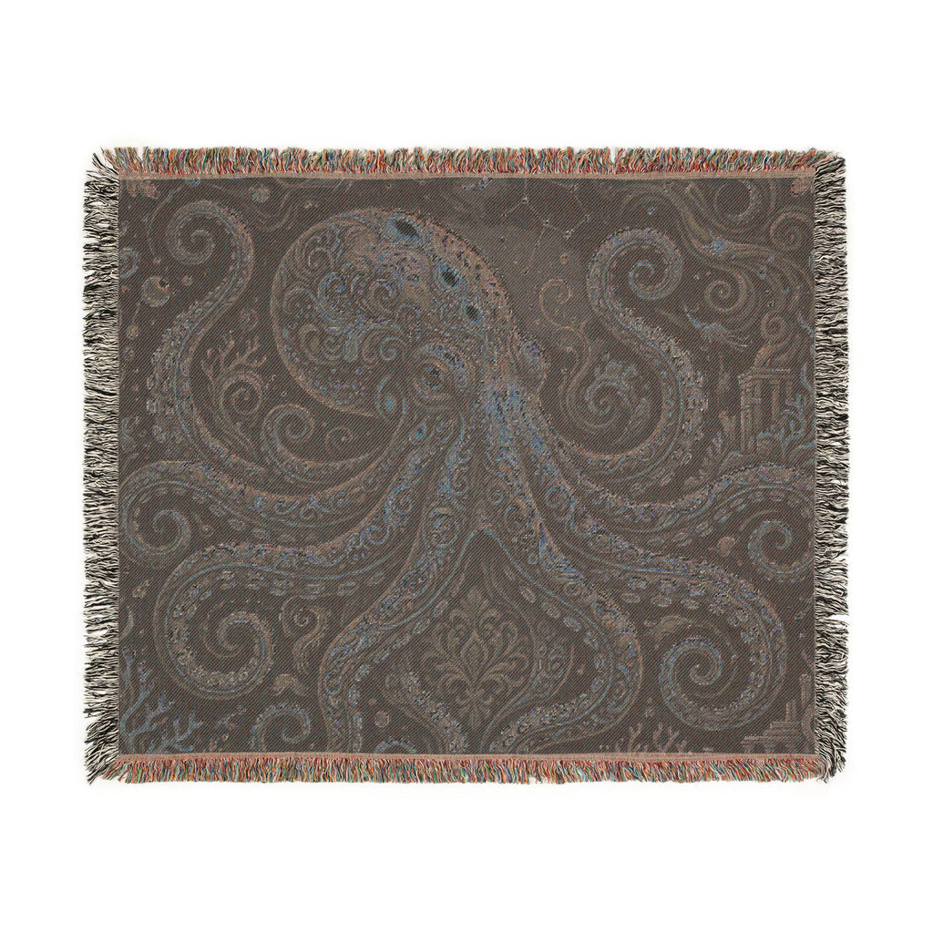 Vintage Octopus Tapestry Woven Blanket | Nautical Sea Creature Throw