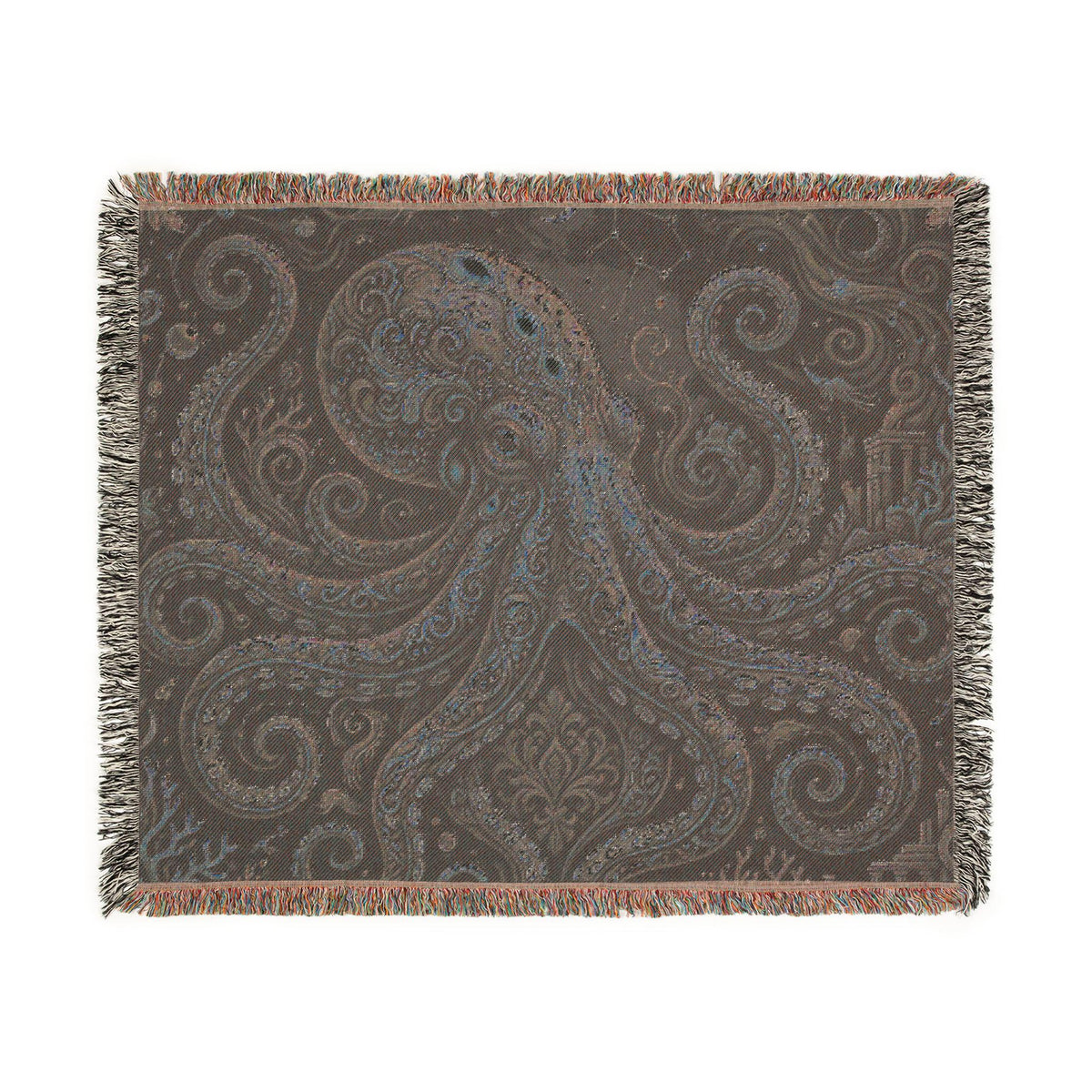 Vintage Octopus Tapestry Woven Blanket | Nautical Sea Creature Throw