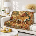 Leopard Jungle Tapestry Woven Blanket | Vintage Botanical Animal Throw