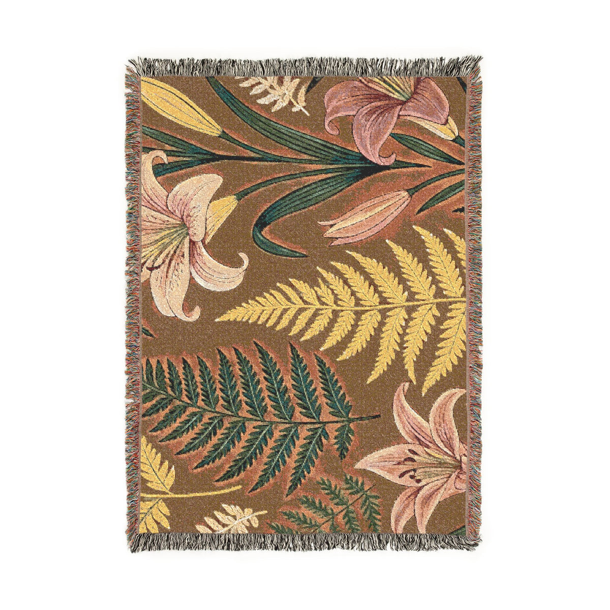 Vintage Botanical Ferns and Lilies Woven Blanket | Tapestry Throw