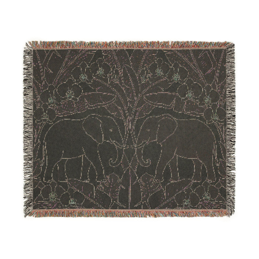 Art Nouveau Elephant Pattern Woven Blanket | Floral Tapestry Throw