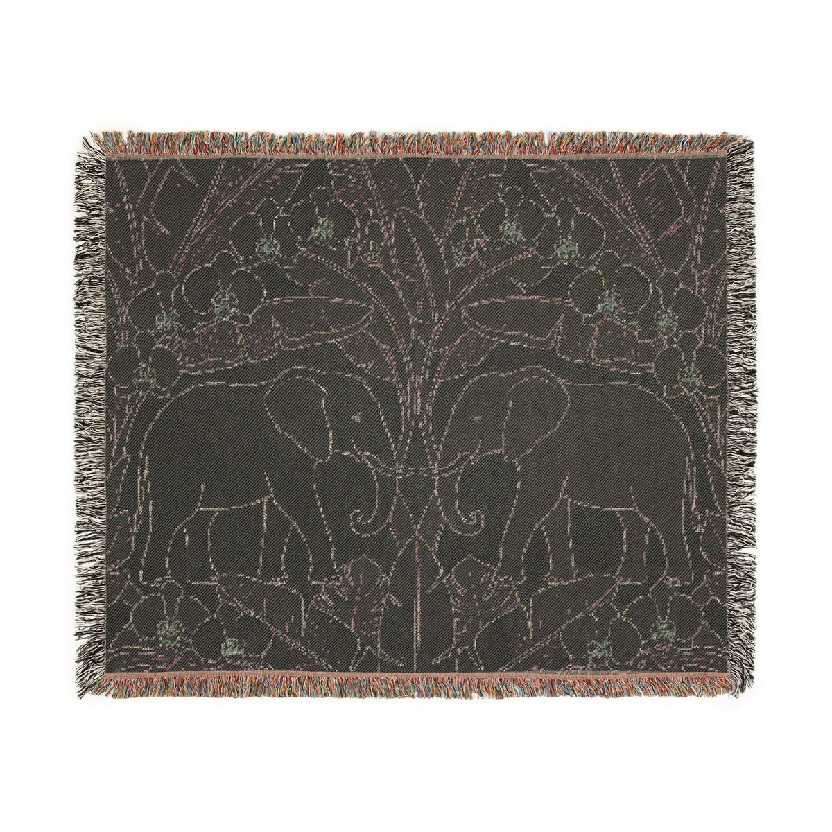 Art Nouveau Elephant Pattern Woven Blanket | Floral Tapestry Throw